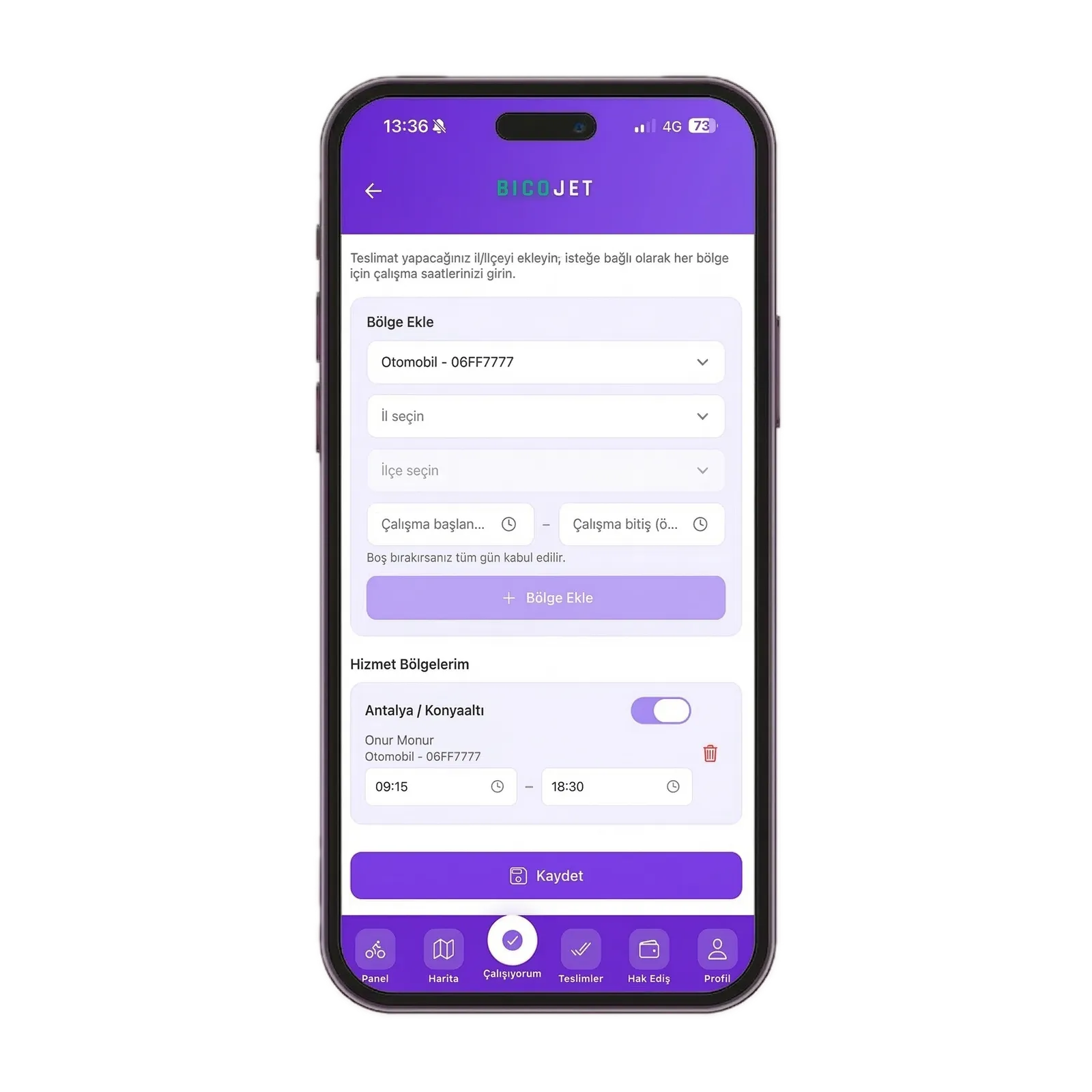 BicoJET hizmet bölgeleri