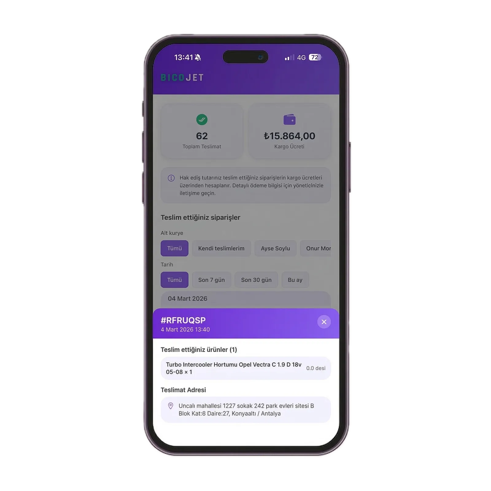BicoJET sipariş detay