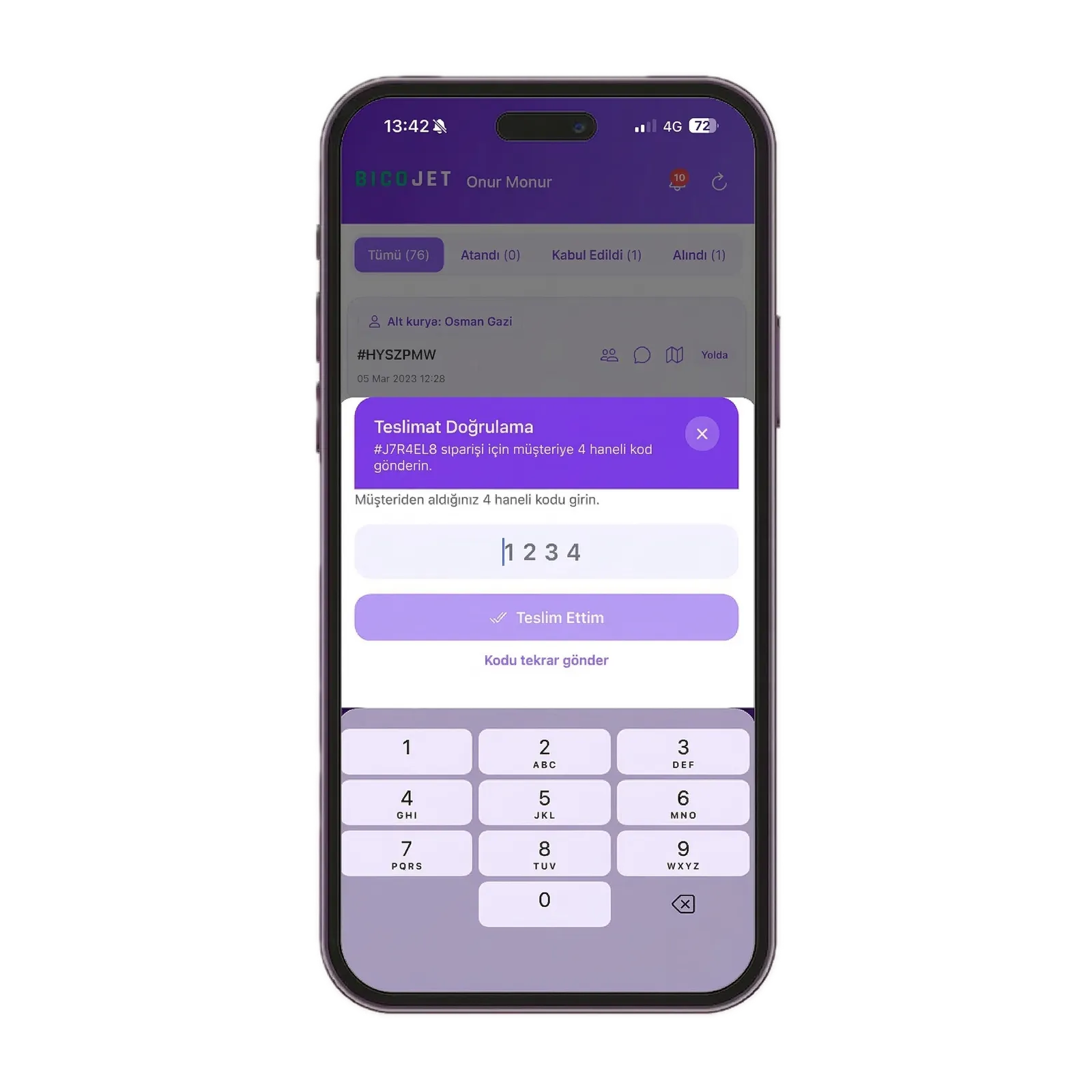 BicoJET teslim doğrulama