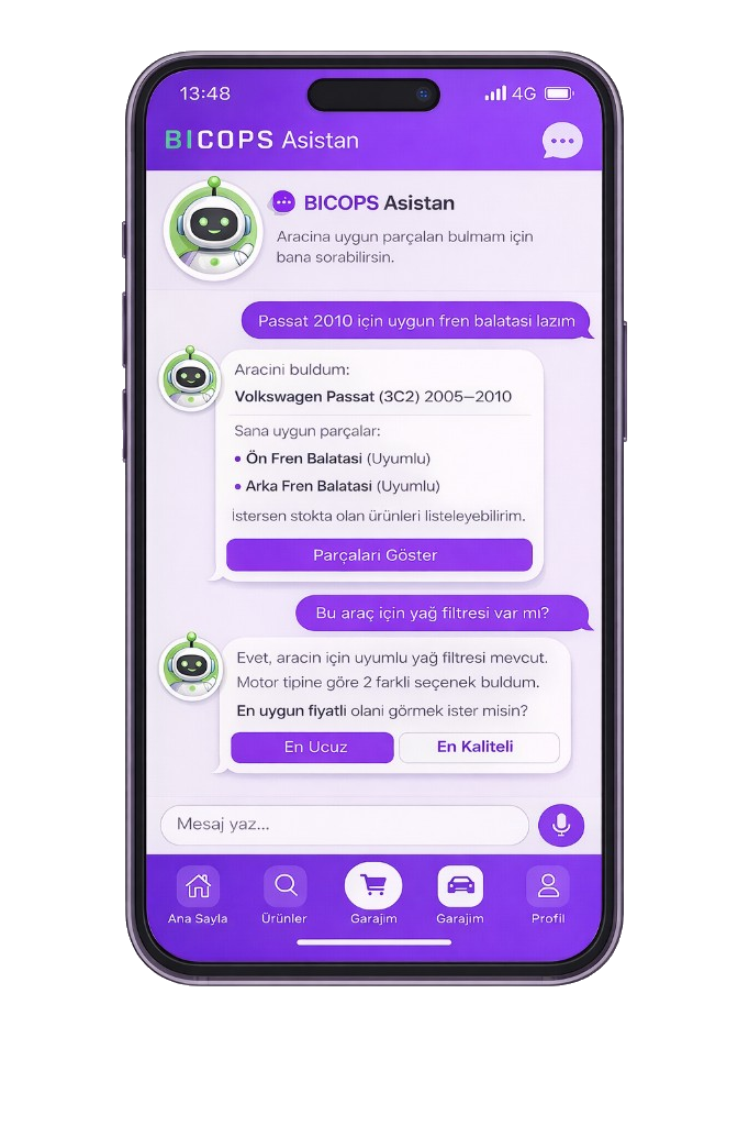 Bicops Asistan sohbet ekranı