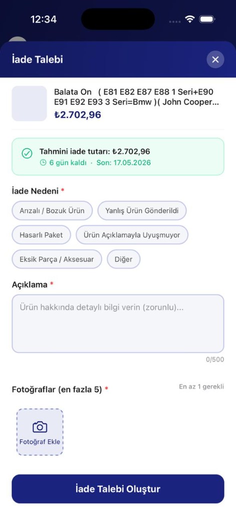 İade Talebi Oluşturma