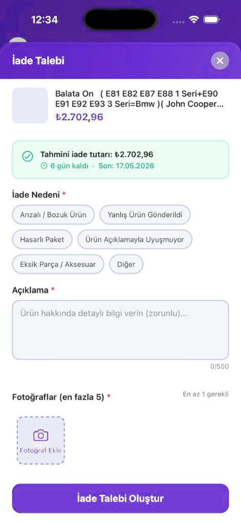 İade Talebi Oluşturma