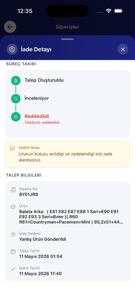 İade Detayı (Reddedildi)