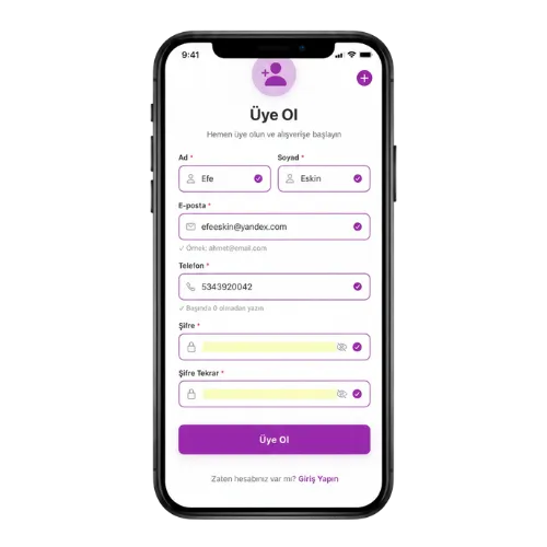 Bicops kayıt ekranı