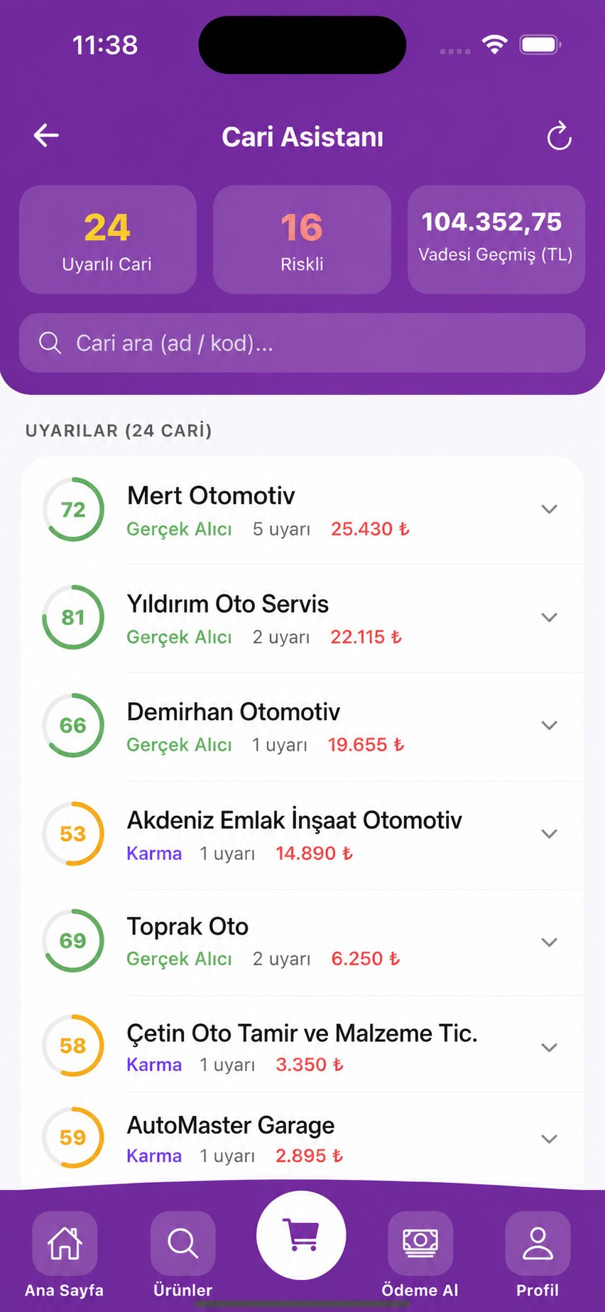 Uyarılı ve riskli carileri tek listede görün