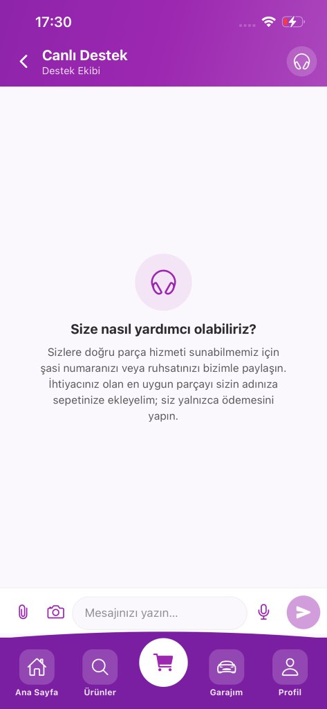 Bicops Canlı Destek sohbet ekranı