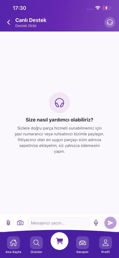 Bicops Canlı Destek sohbet ekranı